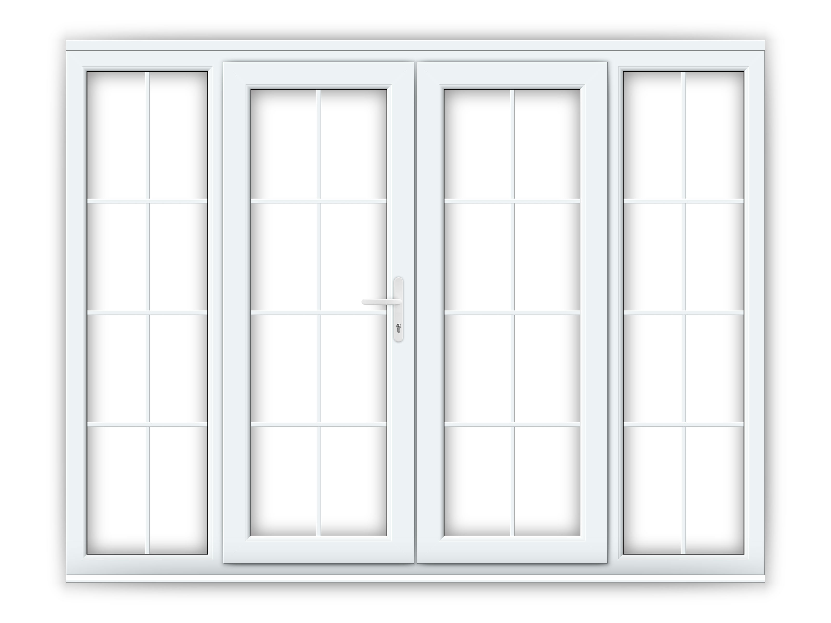 5ft uPVC French Doors with 2 Wide uPVC Side Panels Flying Doors